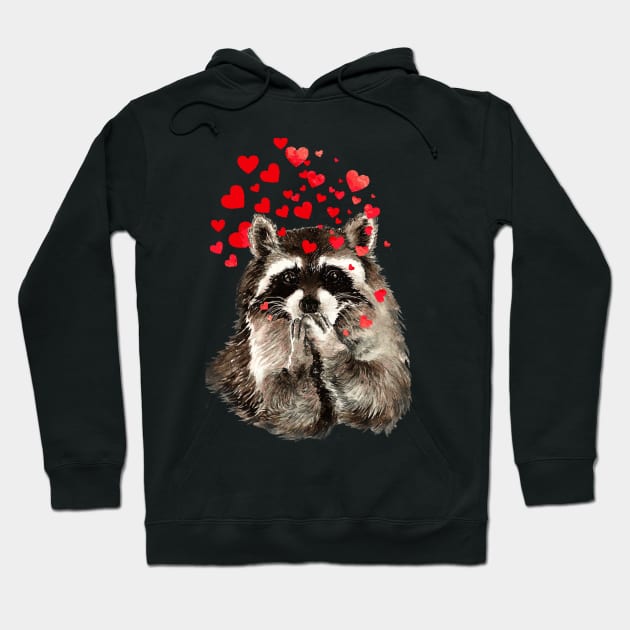 Cute Raccoon Blowing Kisses Animal Humor Hoodie by Country Mouse Studio